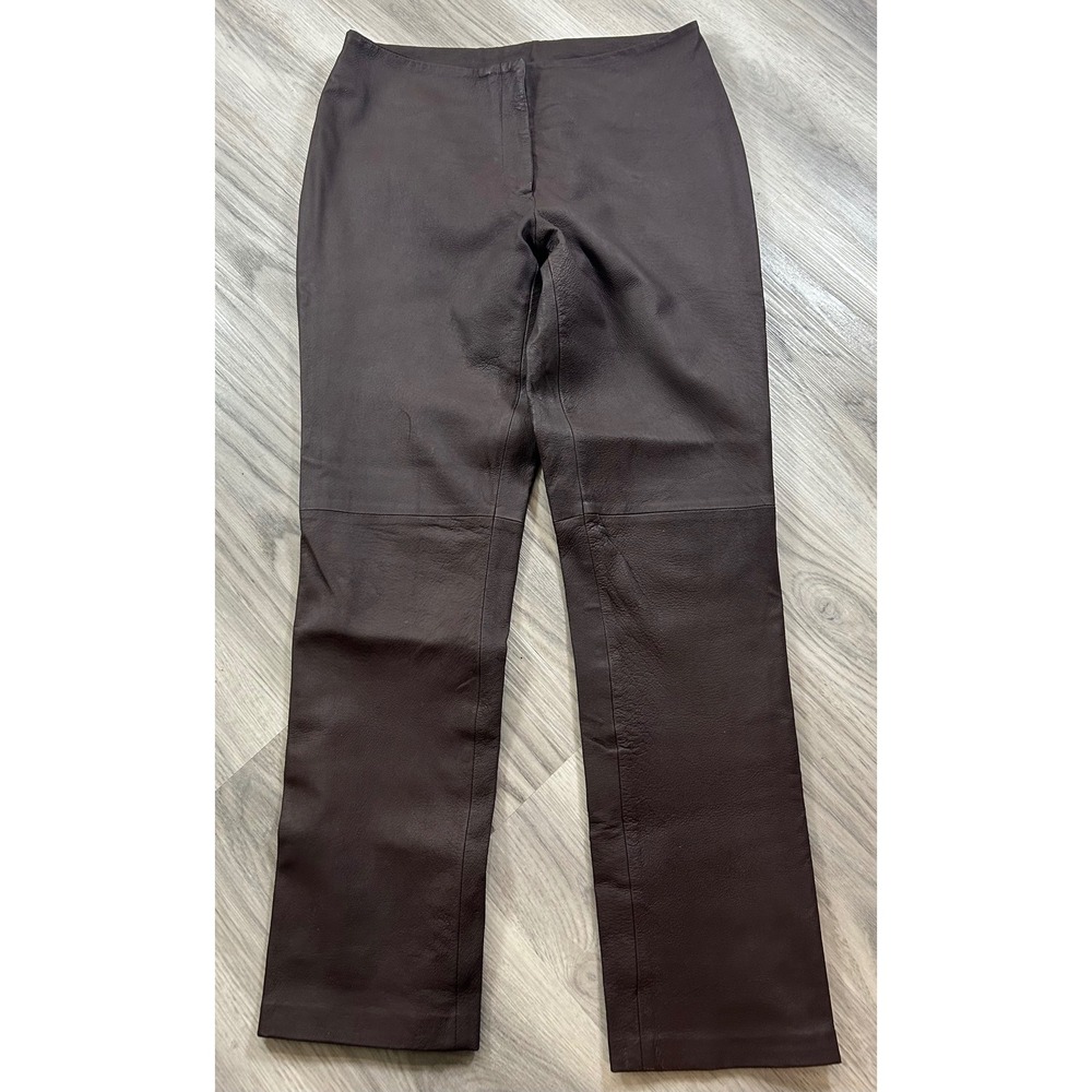 Newport News Brown Leather Pants Straight Leg High Waist Vintage Size 12